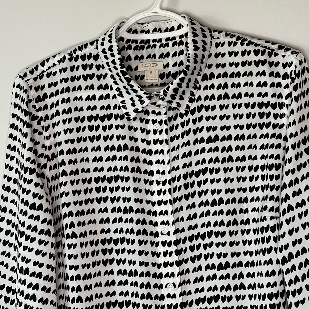 J Crew Heart Print Long Sleeve Blouse Size Medium - Picture 6 of 10